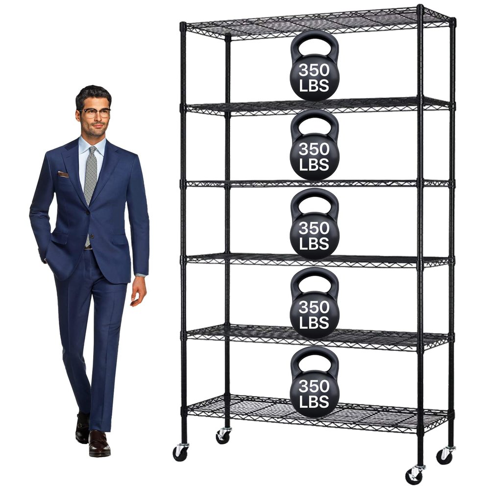 Dkeli 6-Tier Heavy Duty Metal Shelving Unit with Wheels | 48''D x 18''W x 82''H NSF Certified Adjustable Storage Rack | Commercial Grade Steel Wire Shelves for Garage, Pantry, Kitchen - Black
