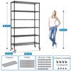 Dkeli 6-Tier Heavy Duty Metal Shelving Unit with Wheels | 48''D x 18''W x 82''H NSF Certified Adjustable Storage Rack | Commercial Grade Steel Wire Shelves for Garage, Pantry, Kitchen - Black view 2