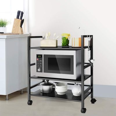 Henf 3-Shelf Metal Rolling Kitchen Cart Microwave Stand,Wire Shelving Unit Storage Rack,Mobile Utility Cart Baker Rack with Lockable Wheels (Black)