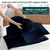 NON Sticky cotton Premium 4 Piece Egyptian Cotton Fitted Queen Sheet Set, Hotel Quality Soft Breathable Bedding Sheets, 30" Extra Deep Pocket, 60" X 80", Navy Blue Stripe view 3