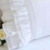 2-Pack Bright White Pillow Shams Cases Covers with Ruffles and Embroidery Lace Egypt Cotton King Size 20"X36" Princess Girls Bed view 2