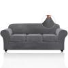 PrinceDeco Velvet Couch Covers for Sofa Soft 4 Pieces Couch Covers for 3 Cushion Couch Sofa Pet Friendly Furniture Protector with Non Slip Elastic Bottom Width Up to 90 Inch (Large, Grey) view 1