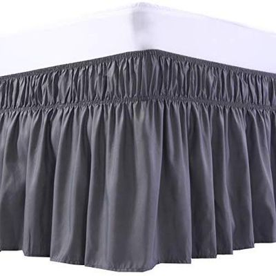 Wrap Around Bed Skirts, Cotton Bedskirt Elastic Dust Ruffle Silky Soft & Wrinkle Free Classic Stylish Look in Your Bedroom 15'' Drop - Dark Grey