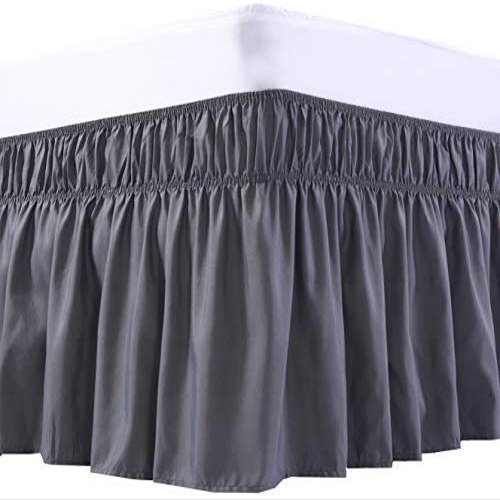 Wrap Around Bed Skirts, Cotton Bedskirt Elastic Dust Ruffle Silky Soft & Wrinkle Free Classic Stylish Look in Your Bedroom 15'' Drop - Dark Grey