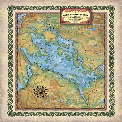 Lake Winnipesauke New Hampshire Map Art Print Poster Reproduction Artwork Vintage Style Unframed Abstract Map Wall Art - Great Home Decor and Gift, 36x45 Inches Fine Print