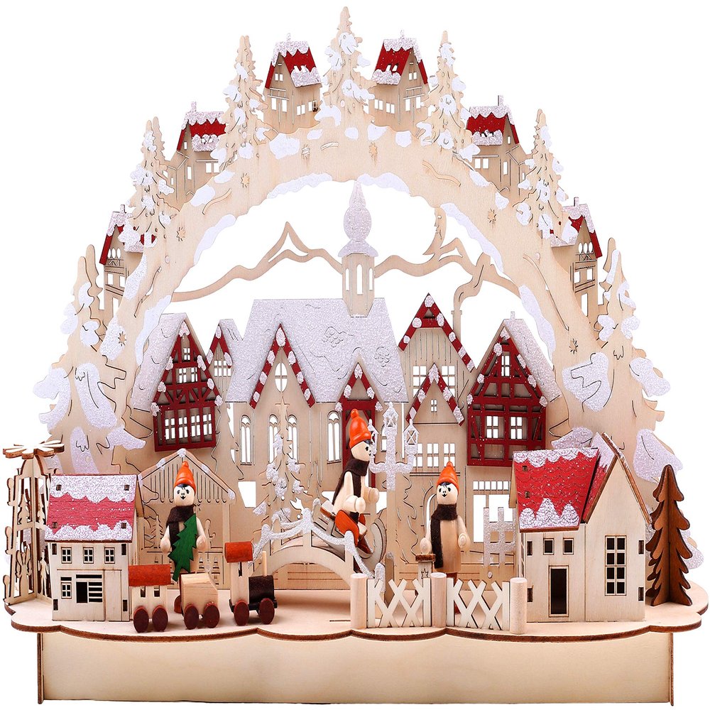 BRUBAKER Christmas LED Light Arch - Old Town Winter Scene - 17.7 x 4.7 x 10.6 Inches