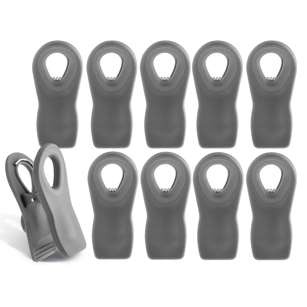 COOK WITH COLOR Bag Clips with Magnet- Food, Chip, Bag Clips for Food Storage with Airtight Seal Grip for Bread, Snack and Food Bags (Gray, Pack of 10)