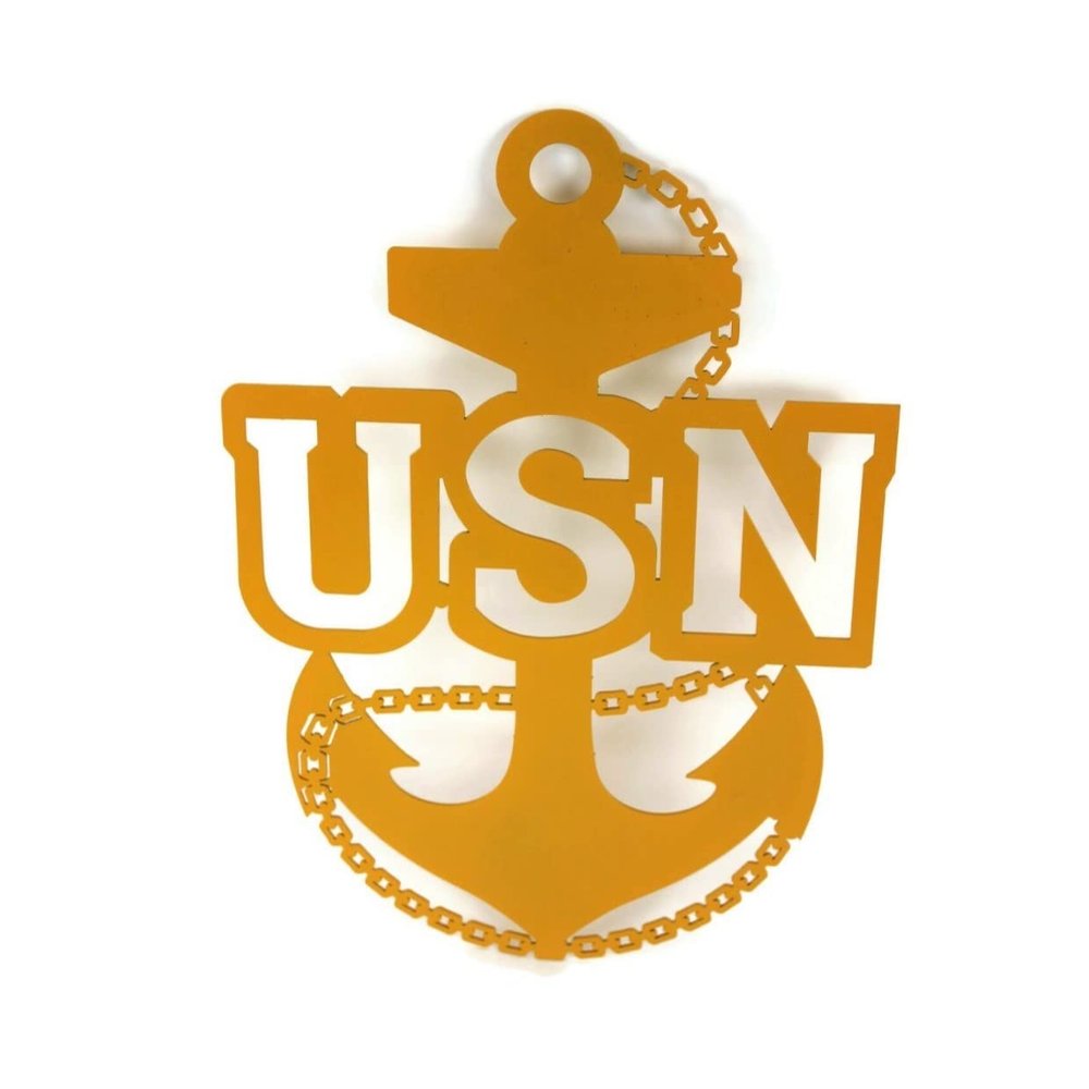 Metal US NAVY Chief Fouled Anchor 12 Inches Tall (Dark Yellow)
