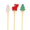 BambooMN Christmas Holiday Bamboo Party Picks - 5.9" - Pinetree, Reindeer, Snowman - 1,000 Units view 1