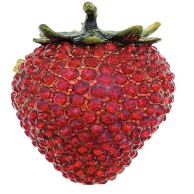 Kubla Crafts Enameled Strawberry Trinket Box, Covered with Austrian Crystals, 2.5 Inches Long
