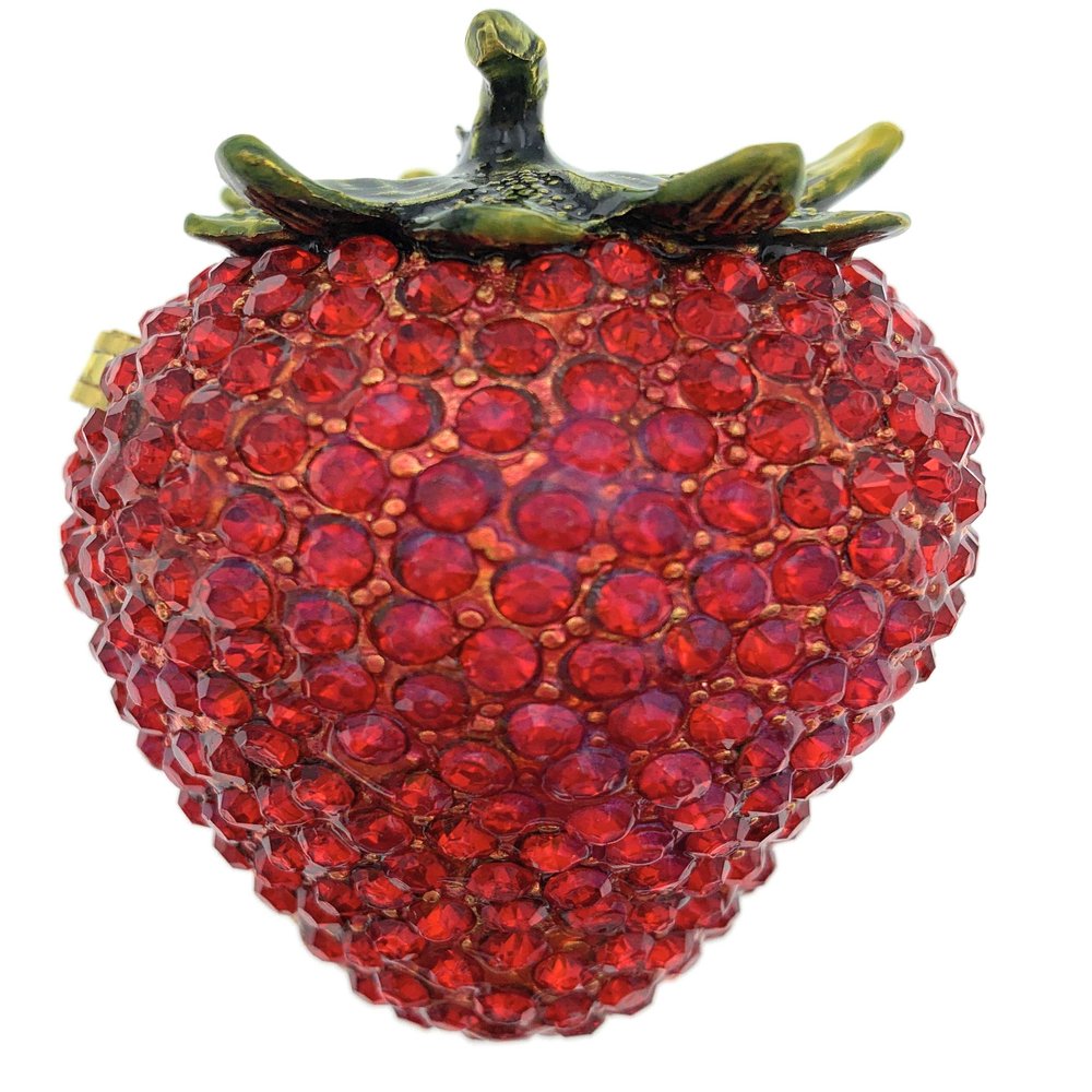 Kubla Crafts Enameled Strawberry Trinket Box, Covered with Austrian Crystals, 2.5 Inches Long