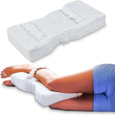 Back Support Systems Knee-T Leg Pillow - High Resiliency Medical Quality Polyurethane Foam Knee Pillow for Sleeping, Back Pain Relief, Hip & Sciatica Pain, Side Sleepers (Be Cool + Cotton Linen, Long)