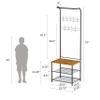 Lavish Home Entryway Bench with Coat Rack - Metal Hall Tree with Seat, Hooks, and Shoe Storage - Rustic Farmhouse Freestanding Mudroom Furniture view 2