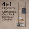 Lavish Home Entryway Bench with Coat Rack - Metal Hall Tree with Seat, Hooks, and Shoe Storage - Rustic Farmhouse Freestanding Mudroom Furniture view 3