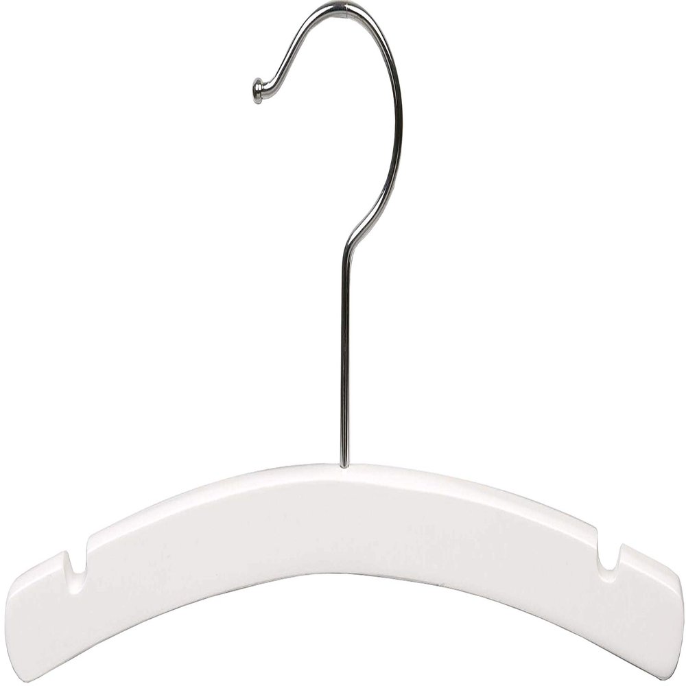 The Great American Hanger Company White Kids Top Hanger with Notches, Box of 25 Arched 12 Inch Wooden Hangers with Rounded Shoulders and Chrome Swivel Hook