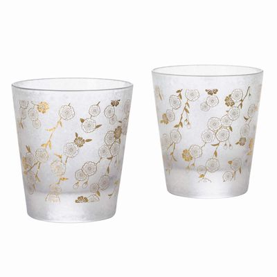 Aderia S-6321 Rock Glass Pair Set, Japanese Small Crest Branch Cherry Blossom, 7.1 fl oz (210 ml), Premium Nippon Taste, Old Glass, On The Rock, Made in Japan, Gift Box, Birthday Gift