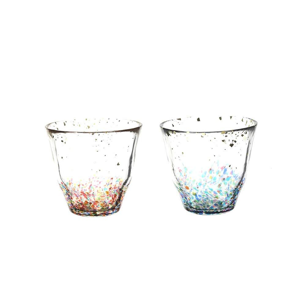  Aderia Tsugaru Vidro FS-71565 Matsuri Hanabi Gold Color Rock Glass, Pair Set, 11.2 fl oz (330 ml), Made in Japan, Presentation Box