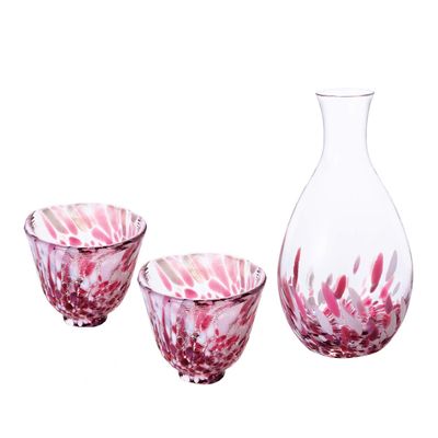 ADERIA FS71577 Tsugaru Vidro Sakura Blizzard Sake Set Tokkki, Ochoko, Made in Japan, Comes in a Cosmetic Box, Cold Sake, Glass, Stylish, Cooling, Container, Gift, Women's, Mother's Day, Father's Day,