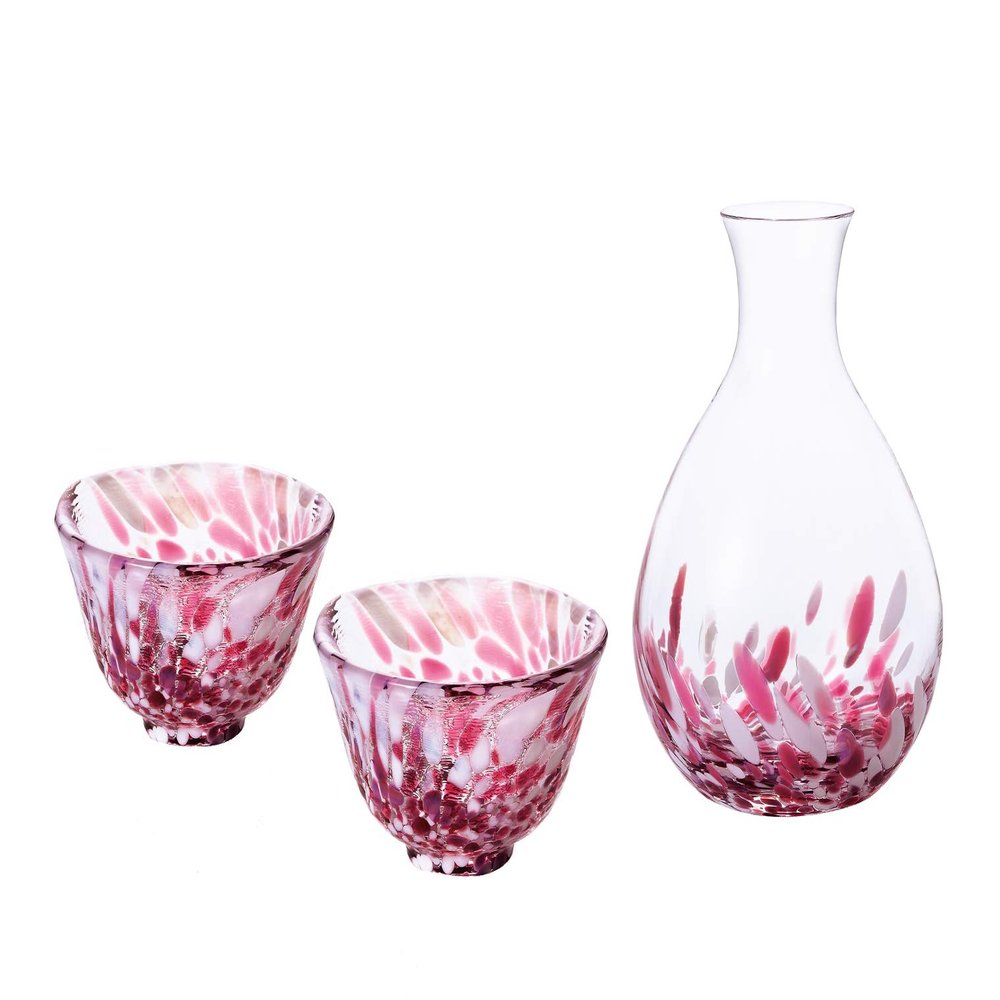 ADERIA FS71577 Tsugaru Vidro Sakura Blizzard Sake Set Tokkki, Ochoko, Made in Japan, Comes in a Cosmetic Box, Cold Sake, Glass, Stylish, Cooling, Container, Gift, Women's, Mother's Day, Father's Day,