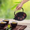 0.9L Cast Iron Teapot, Japanese Red Pattern Copper Tetsubin, Classic Kettle Drinkware Tool for Home Restaurant, Black view 3