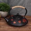 0.9L Cast Iron Teapot, Japanese Red Pattern Copper Tetsubin, Classic Kettle Drinkware Tool for Home Restaurant, Black view 4