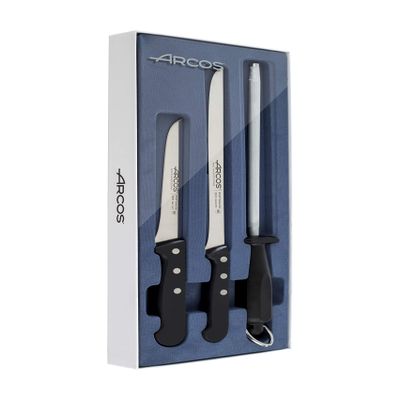 ARCOS Slicing Set 3 Pieces Nitrum Stainless Steel and mm blade. Ergonomic Polyoxymethylene POM Handle. Series Universal. Long, sturdy blade and serrated edge and serrated edge easily cuts. Color Black