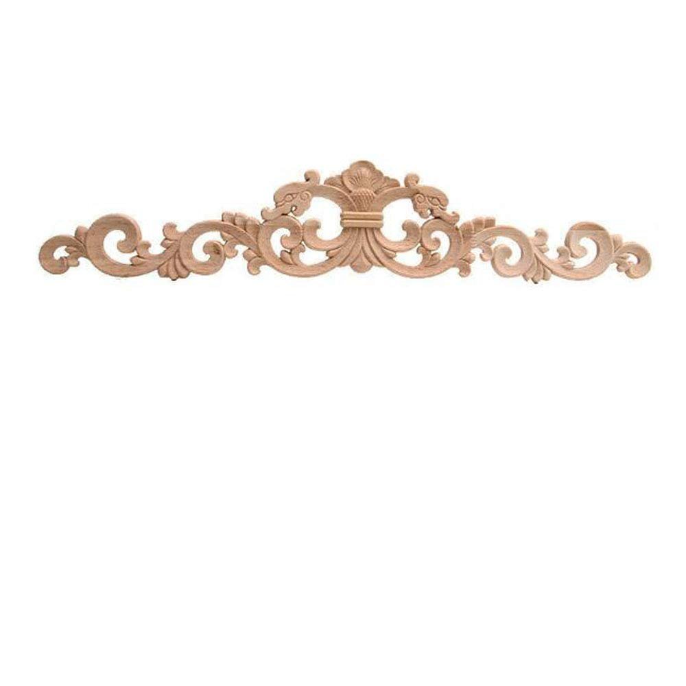 Beoot Wood Carved Long Onlay Applique Woodcarving Corner Decal Applique Unpainted Furniture Door (46x9cm/18.11x3.54inch)