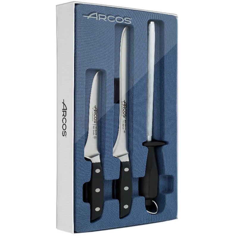 ARCOS Slicing Set 3 pieces Nitrum Stainless Steel. Professional Kitchen Knife for Cooking. Ergonomic Polyoxymethylene POM Handle.Series Manhattan.Strength with high-performance ergonomics. Color Black