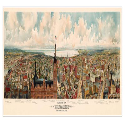 Antiguos Maps Large Panoramic Map of Milwaukee, Wisconsin circa 1898 | Art Print Poster Vintage Wall Decor | 24 x 72 inches (610 x 1830 mm)