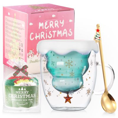 Binoster Cute Mugs Christmas Coffee Mug, Tea Cup, Milk Cup Glasses Double Wall Insulated Glasses Espresso Cup, Best Christmas for Women,Men,Kid, Office and Personal