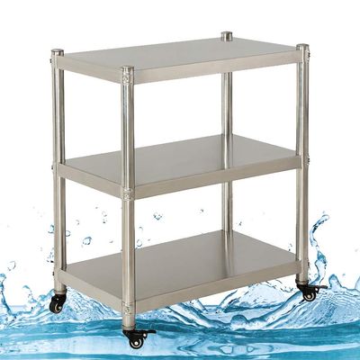 Serving Trolley Cart Movable 201 Stainless Steel with Brake Waterproof 3 Tier Trolley Bedroom Kitchen Living Room, 15 Sizes (Color : Silver, Size : 80x35x80cm)