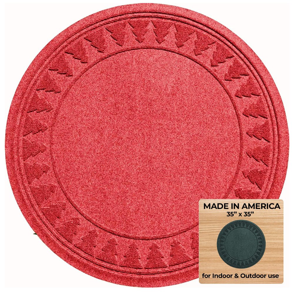 Bungalow Flooring Waterhog Pine Tree Skirt Fashion | 35"x35" | Holiday Tree Skirt | Solid Red