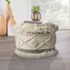 LR Home Indoor Wool Blend Farmhouse Geometric Ottoman Pouf | Cream/Gray,18" x 18" x 14" view 1