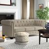 LR Home Indoor Wool Blend Farmhouse Geometric Ottoman Pouf | Cream/Gray,18" x 18" x 14" view 4