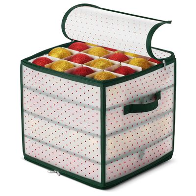 ZOBER Christmas Ornament Storage Box Plastic - Stores 64 3" Ornaments with Individual Trays - Ornament Organizer Storage Box, Durable Christmas Containers Holder - Green