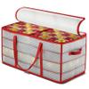 ZOBER Christmas Ornament Storage Box - Stores 128 Ornaments W/ 2 Sided Zipper - Flexible Plastic Christmas Ornament Storage Containers - 3 Inch Cube Compartments - Red view 1