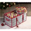 ZOBER Christmas Ornament Storage Box - Stores 128 Ornaments W/ 2 Sided Zipper - Flexible Plastic Christmas Ornament Storage Containers - 3 Inch Cube Compartments - Red view 2