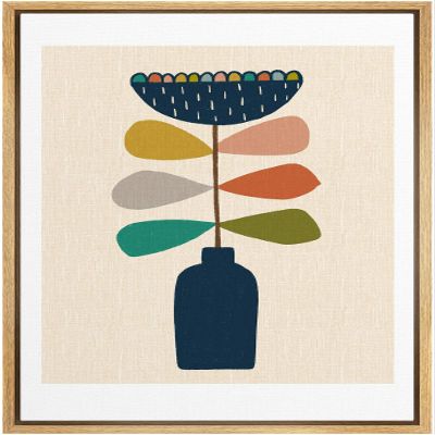 IDEA4WALL Framed Canvas Print Wall Art Line Art Green Pear with Pink Leaf Geometric Shapes Illustrations Modern Art Chic Colorful for Living Room, Bedroom, Office - 16"x24" Natural