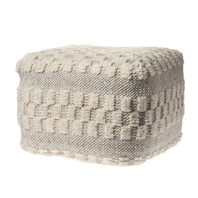 LR Home Tufted Checkered Geometric Pouf, 18" x 18" x 14", Cream/Light Gray