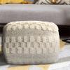 LR Home Tufted Checkered Geometric Pouf, 18" x 18" x 14", Cream/Light Gray view 2