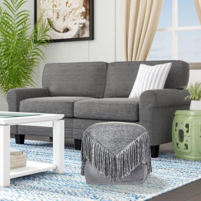 LR Home Gray Distressed Wool Blend Square Ottoman Pouf for Home Decor | Hand-Made Modern Foot Rest for Bedroom & Living Room Decor | 18 x 18 x 18 Stuffed Pouf for Seating