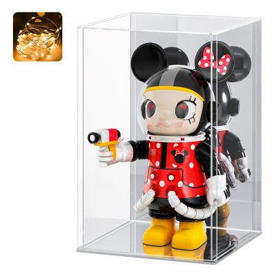 LASOA Acrylic Display Case for Collectibles  Clear Display Box with Mirrored Back and Base, Self-Assembly Showcase for Figurines, Models, and Memorabilia, 10x10x14inch