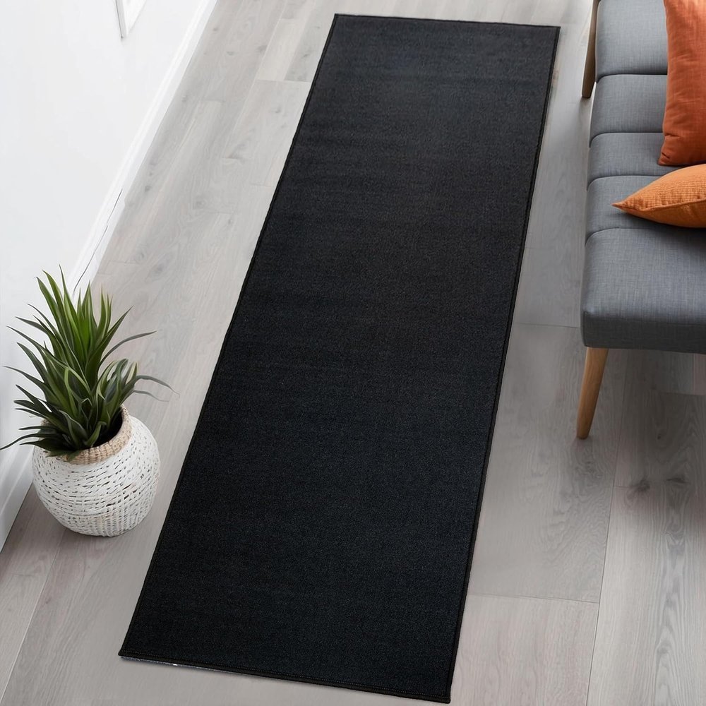 Extra-Long Custom Length Slip-Resistant Runner Rug with Low Pile Absorbent, Stain-Resistant (17 Feet Length x 31.5 Inch Width) Perfect for Entryways, Hallways, Kitchen, Solid Black Color