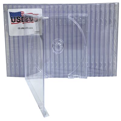 USDISC CD Jewel Cases Standard 10.4mm, Single 1 Disc, Clear, Pack of 200