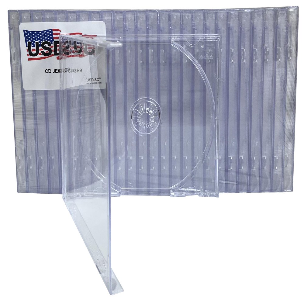 USDISC CD Jewel Cases Standard 10.4mm, Single 1 Disc, Clear, Pack of 200