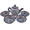 Beautiful Blue Handmade Uzbek 5-Piece Clay Tea Set 23.6 Oz Teapot With Four 6.7 Oz Cups Uzbekistan Pottery Traditional Products + FREE Uzbek Food Recipe Ebooks view 1