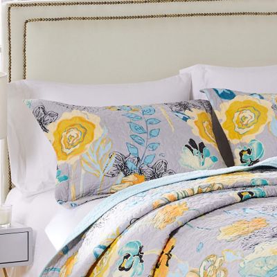 Greenland Home Watercolor Dream 100% Cotton Quilted Pillow Sham, Gray, Standard 20x26 inches