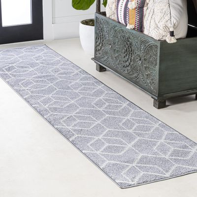 JONATHAN Y Tumbling Blocks Light Gray/White Runner Rug 2x8, Modern,Contemporary,Geometric,Casual, Easy-Cleaning for Living Room,Bedroom,Kitchen,Pet Friendly,Non-Shedding (SEU101G-28)