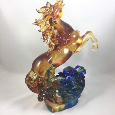 Amore Jewell Standing Horse Success Statue Fengshui Decoration Ornament Gift for Home & Office (Liuli Crystal Glass)