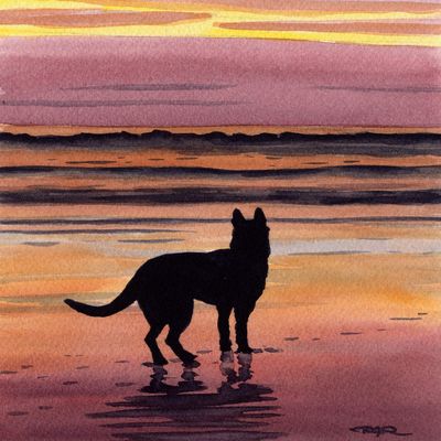 German Shepherd Sunset Art Print by Watercolor Artist DJ Rogers/Oversized